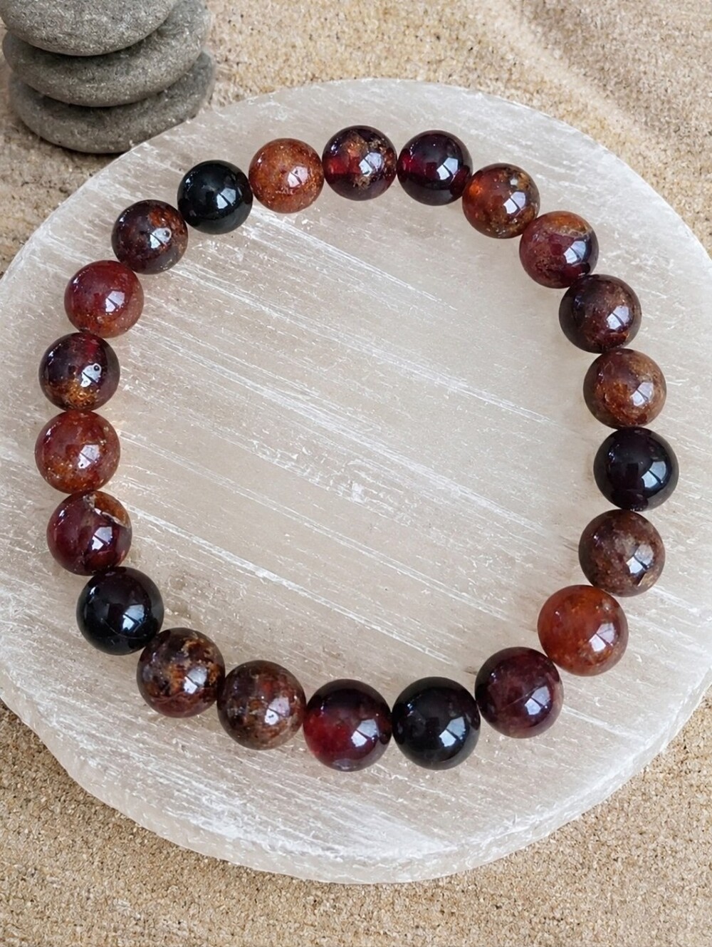 Hessonite Garnet Beaded Bracelet | Handmade